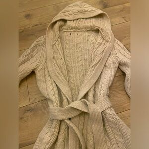 Abercrombie & Fitch thick duster sweater, tie waist, braided, cream, Ireland